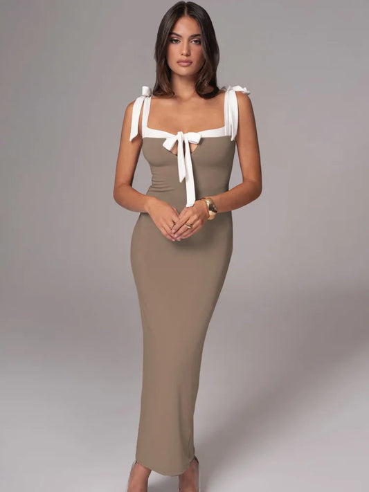 Elegante vestido de noche ajustado elástico sin mangas para mujer, sexy, con cuello cuadrado y espalda descubierta, vestido largo otoño/invierno 2025