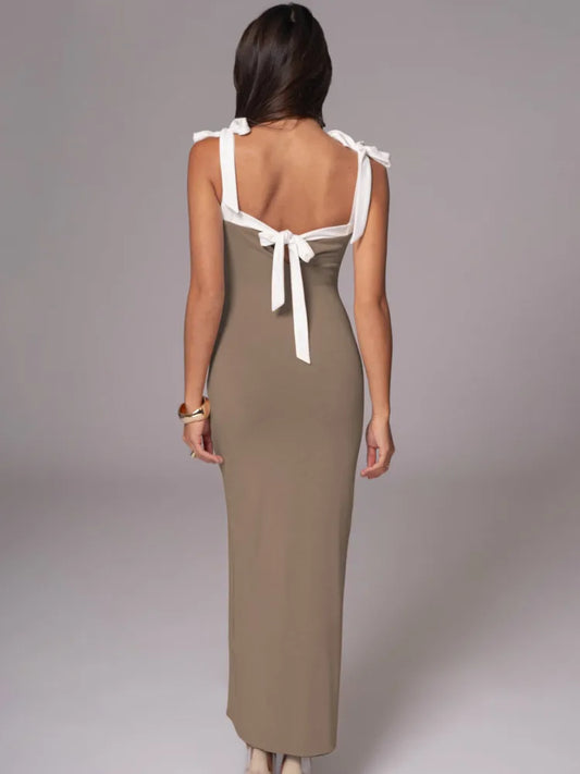 Elegante vestido de noche ajustado elástico sin mangas para mujer, sexy, con cuello cuadrado y espalda descubierta, vestido largo otoño/invierno 2025