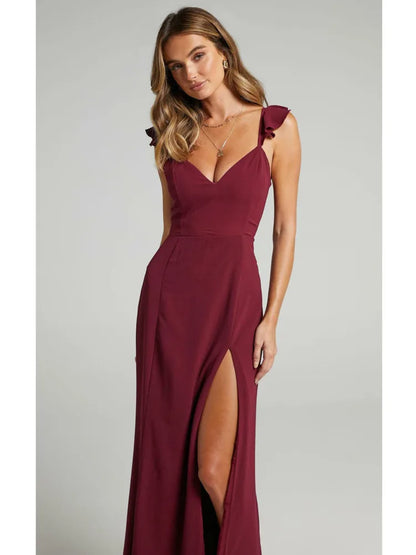 Elegant Sleeveless High Slit Bodycon Party Club Evening Dress Women Pleated High Waisted Vestido Sexy Slim Long Dress