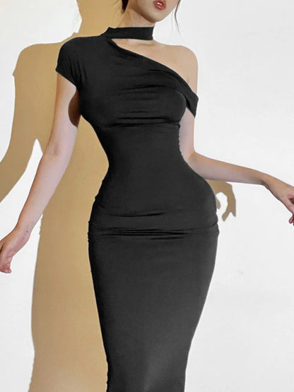 Elegante vestido ajustado irregular sin mangas para mujer, nuevo vestido de otoño a la moda, vestido largo con hombros descubiertos, vestido de noche para fiesta.