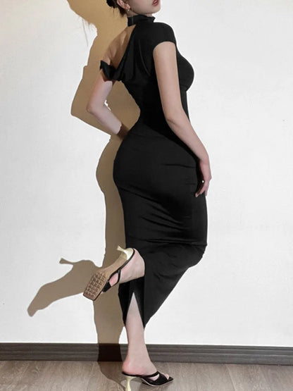 Elegante vestido ajustado irregular sin mangas para mujer, nuevo vestido de otoño a la moda, vestido largo con hombros descubiertos, vestido de noche para fiesta.