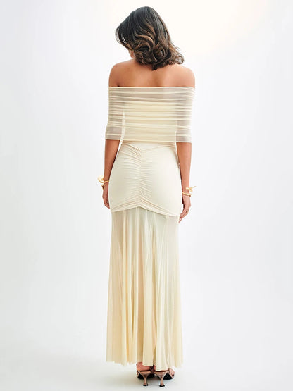 Elegante vestido largo sin mangas de malla con retazos de doble capa para mujer, vestido de noche ajustado con perspectiva sexy, vestido ajustado