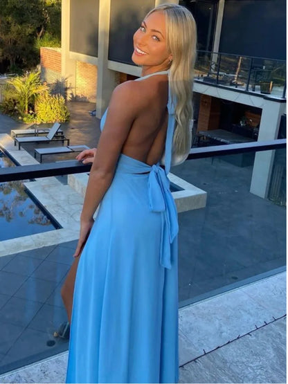 Elegante vestido sin mangas con espalda abierta y abertura alta para mujer, vestido de noche ajustado con cordones, elegante vestido de fiesta para club femenino