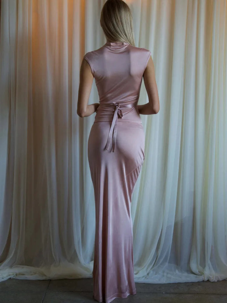 Elegante conjunto de top y falda ajustados con cuello redondo sin mangas para mujer, moda Otoño Invierno 2025, conjunto de fiesta de dos piezas.