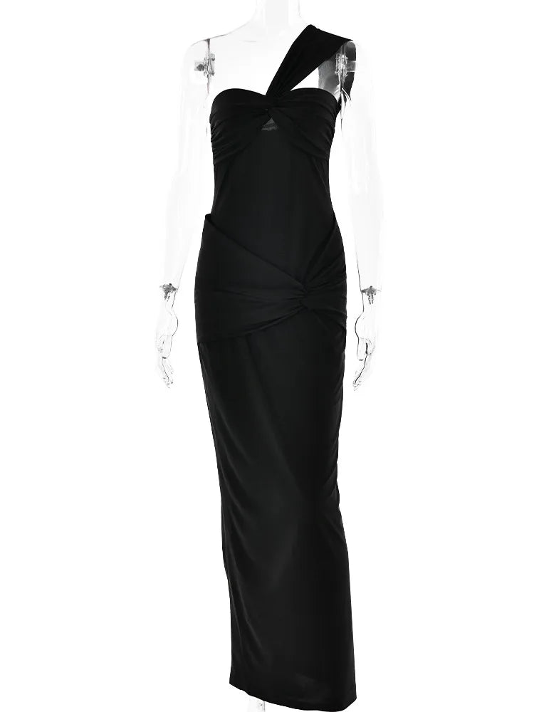 Elegante vestido de noche sin mangas con un solo hombro y cremallera para mujer, vestido largo plisado ajustado para fiesta y club.
