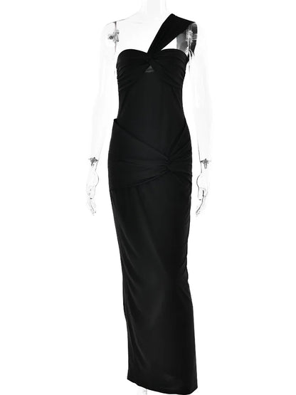 Elegante vestido de noche sin mangas con un solo hombro y cremallera para mujer, vestido largo plisado ajustado para fiesta y club.