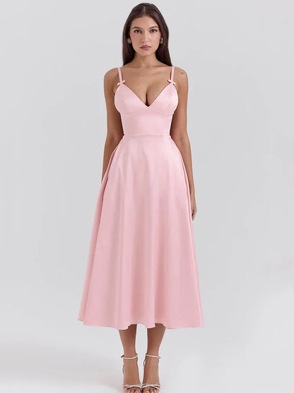 Elegant Spaghetti Strap Bodycon Party Evening Dress Women Sexy Deep V Backless Female Slim Vestido Autumn/Winter 2025