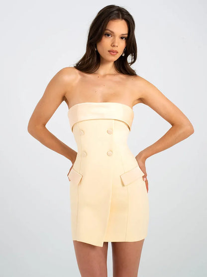Elegante traje ajustado para mujer, vestido de otoño e invierno, nueva falda sexy sin tirantes, vestido ajustado sin espalda para fiesta y club.