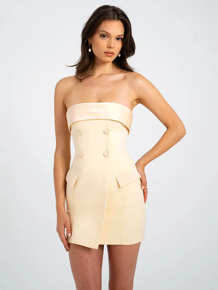 Elegante traje ajustado para mujer, vestido de otoño e invierno, nueva falda sexy sin tirantes, vestido ajustado sin espalda para fiesta y club.