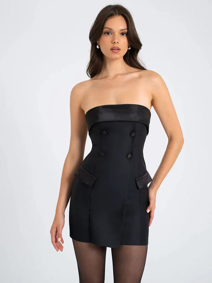 Elegante traje ajustado para mujer, vestido de otoño e invierno, nueva falda sexy sin tirantes, vestido ajustado sin espalda para fiesta y club.