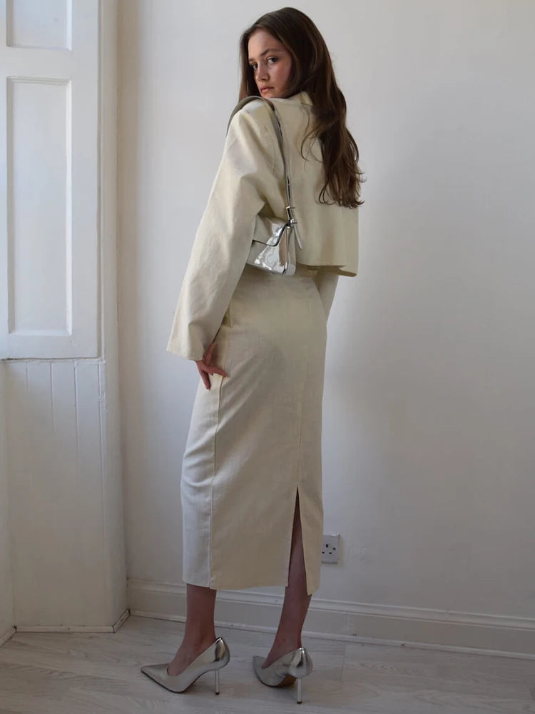 Conjunto de traje de moda Otoño/Invierno para mujer, chaqueta de manga larga, abrigo, top con botones, falda de longitud media, falda de dos piezas para fiesta formal