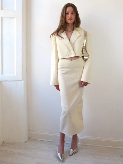 Conjunto de traje de moda Otoño/Invierno para mujer, chaqueta de manga larga, abrigo, top con botones, falda de longitud media, falda de dos piezas para fiesta formal