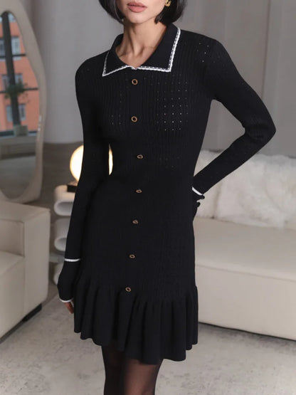 Suéter de punto de moda, vestido ajustado de manga larga con botones para mujer, otoño/invierno 2025, nuevo, elegante, ropa de calle.