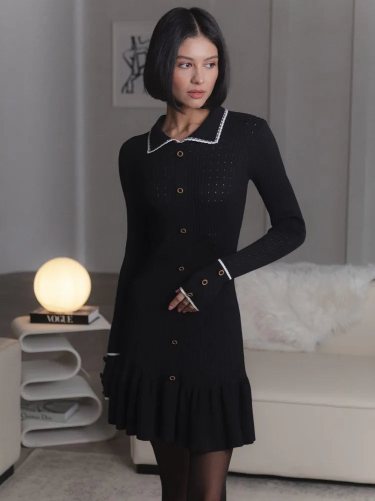 Suéter de punto de moda, vestido ajustado de manga larga con botones para mujer, otoño/invierno 2025, nuevo, elegante, ropa de calle.