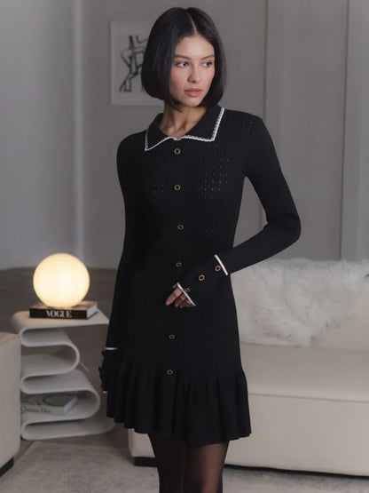 Suéter de punto de moda, vestido ajustado de manga larga con botones para mujer, otoño/invierno 2025, nuevo, elegante, ropa de calle.