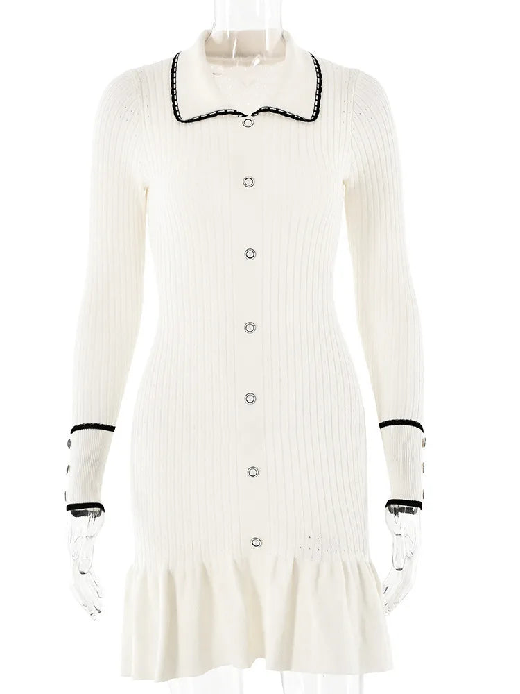 Suéter de punto de moda, vestido ajustado de manga larga con botones para mujer, otoño/invierno 2025, nuevo, elegante, ropa de calle.