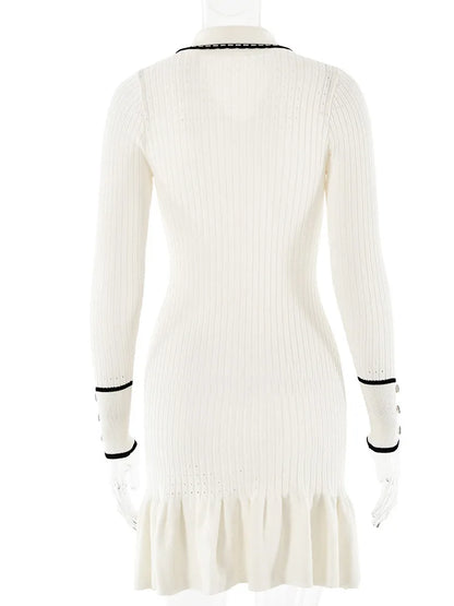 Suéter de punto de moda, vestido ajustado de manga larga con botones para mujer, otoño/invierno 2025, nuevo, elegante, ropa de calle.