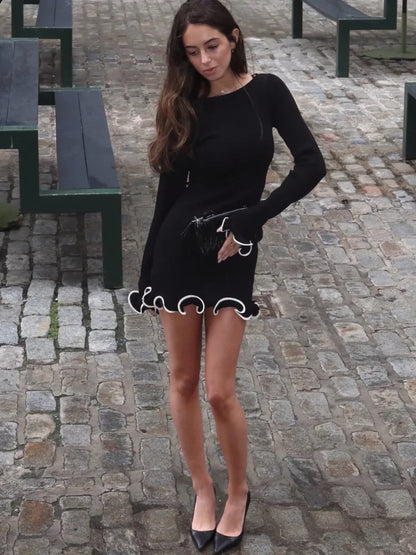 Fashion Knitted Sweater Long Sleeve Elastic Tight Dress Women Bodycon Skirt Female Autumn/Winter New Street Clothing
