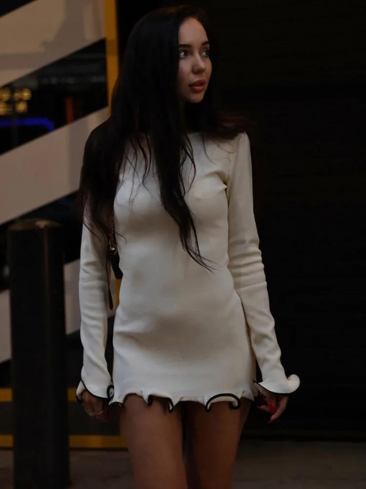 Fashion Knitted Sweater Long Sleeve Elastic Tight Dress Women Bodycon Skirt Female Autumn/Winter New Street Clothing