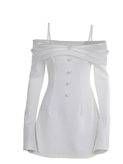 Vestido ajustado de manga larga con botones para mujer, falda sexy ajustada de un solo hombro para fiesta y noche, otoño