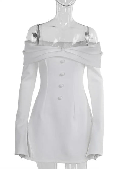Vestido ajustado de manga larga con botones para mujer, falda sexy ajustada de un solo hombro para fiesta y noche, otoño
