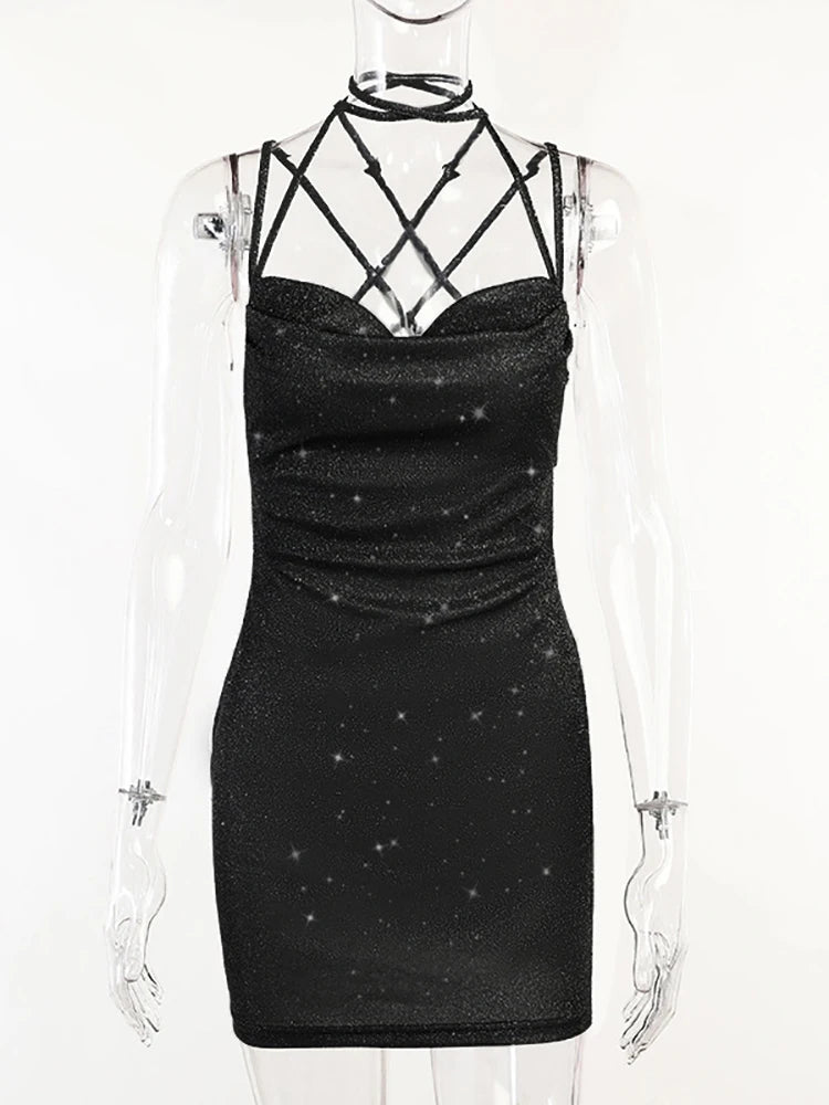 Vestido de mujer de seda brillante con purpurina y tirantes finos, fruncido, sexy, plateado, ajustado, para fiesta y club, para otoño