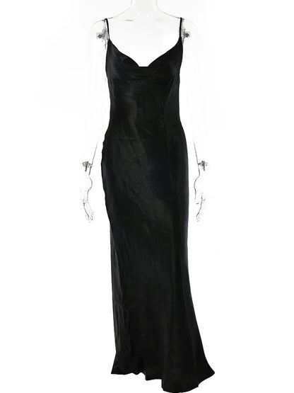 Vestido de fiesta sexy de satén dorado con cordones y tirantes, de seda, largo, elegante, de noche, suave, para invierno