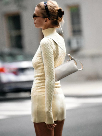 Suéter de punto de cuello alto con cremallera para mujer, suéter amarillo de manga larga, suéter cálido para mujer, ropa de calle informal lisa de otoño