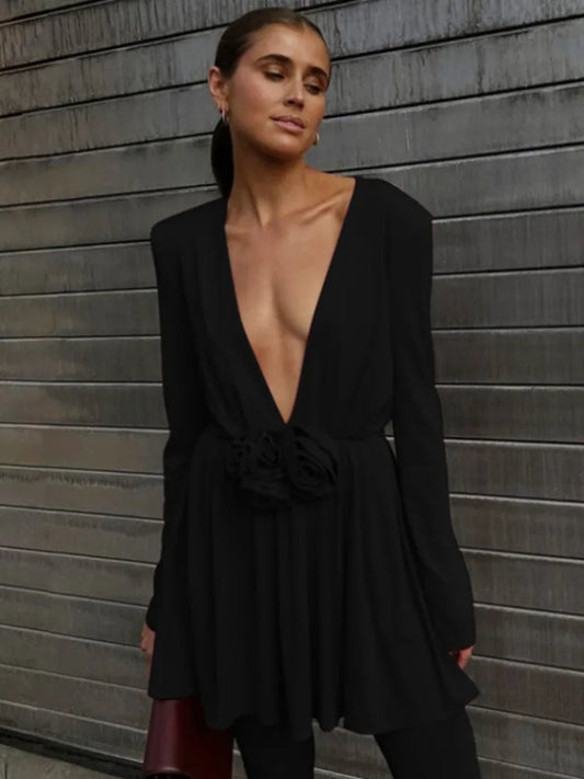 Vestido sexy con escote en V profundo y mangas largas con estampado floral 3D para mujer, nuevo vestido ajustado de otoño a la moda para fiesta y club.