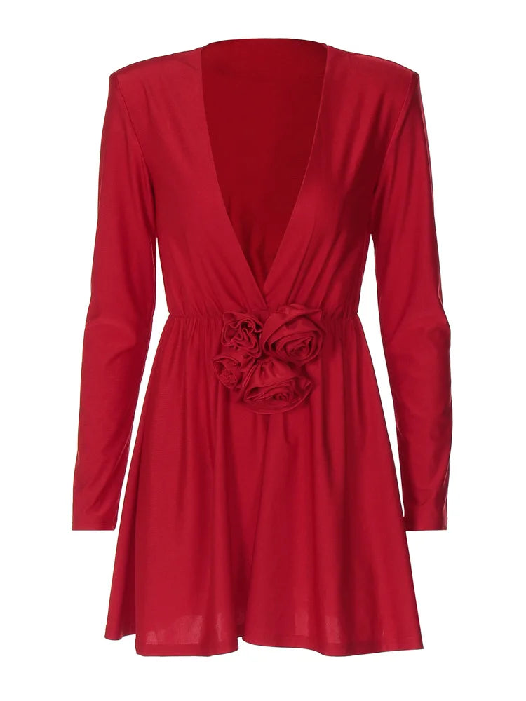 Vestido sexy con escote en V profundo y mangas largas con estampado floral 3D para mujer, nuevo vestido ajustado de otoño a la moda para fiesta y club.
