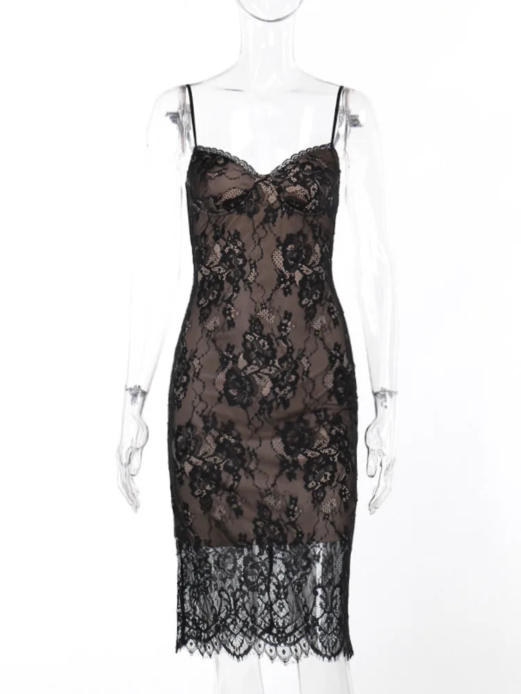 Vestido sexy de encaje con retazos para mujer, temporada de verano, nuevo, cintura elástica ajustada, paquete de cadera, ropa de fiesta y club.