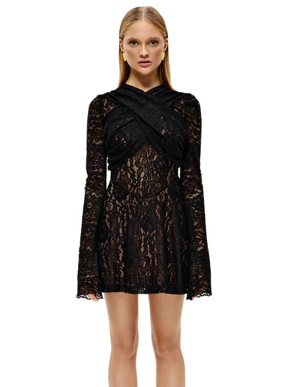 Sexy Lace Patchwork Long Sleeved Dress For Women New  Bodycon Tight Female Vestidos Fashion Party Evening Miss Dress