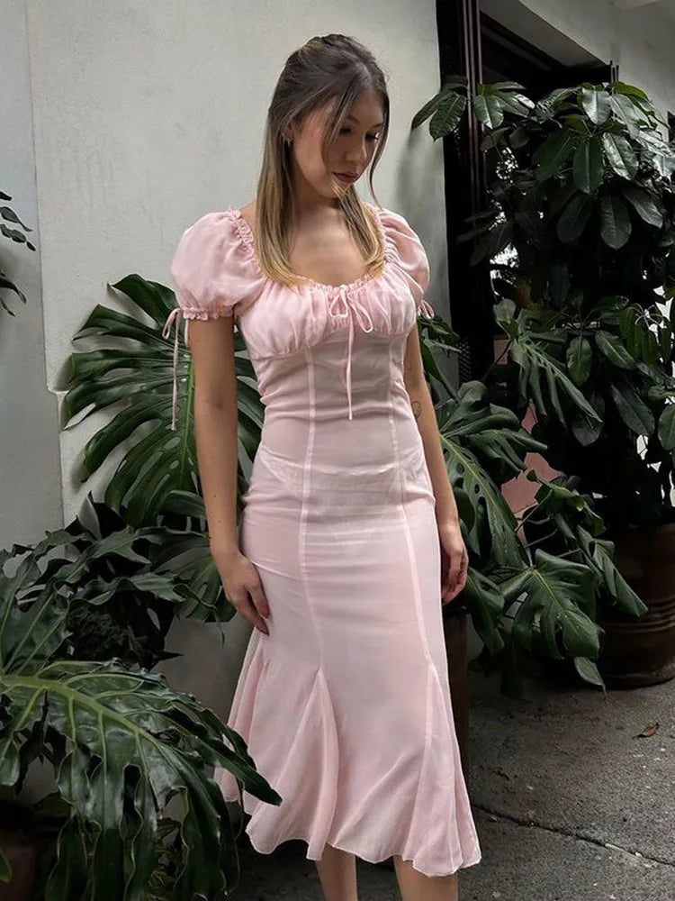 Vestido sexy transparente sin espalda para mujer, manga corta, ajustado, elegante, midi, ceñido al cuerpo, para fiesta, club y playa.