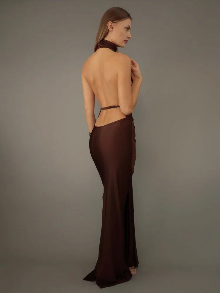 Sexy Sleeveless Backless Lace Up Evening Dress Women’s Elegant Slim Fit Maxi Dress Female Elegance Party Vesidos