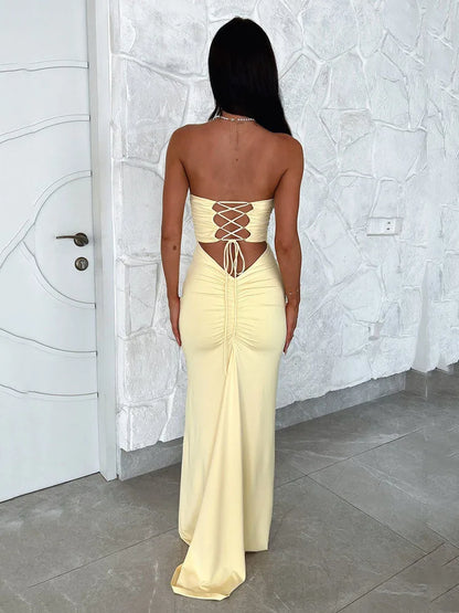 Vestido sexy sin mangas ajustado con aberturas para mujer, con cordones y pliegues, ajustado, maxivestido elegante para fiesta y noche.