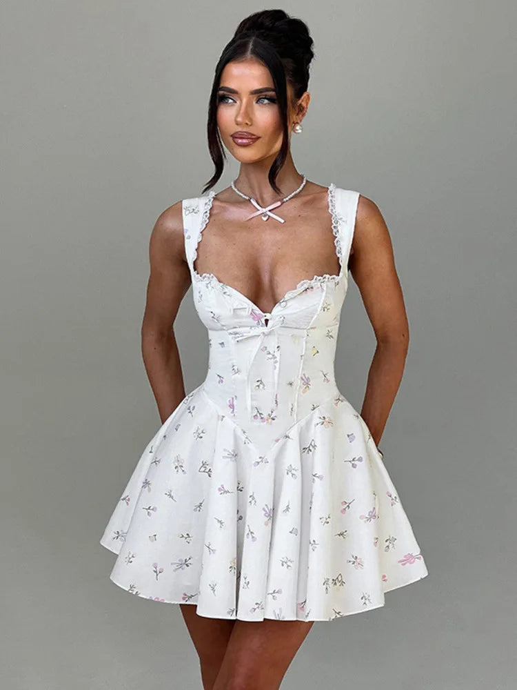 Vestido plisado sexy sin mangas con escote en V profundo y espalda descubierta para mujer, vestido de otoño con falda a la cadera, vestido ajustado sexy de encaje estampado