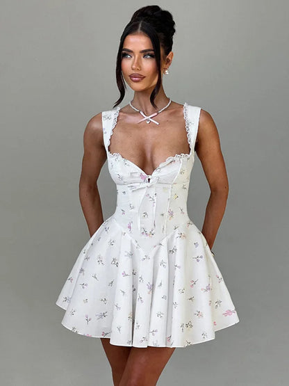 Vestido plisado sexy sin mangas con escote en V profundo y espalda descubierta para mujer, vestido de otoño con falda a la cadera, vestido ajustado sexy de encaje estampado