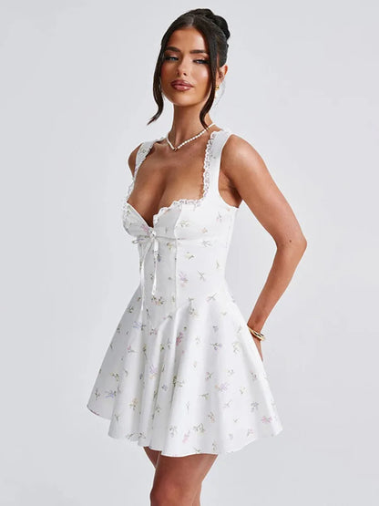 Vestido plisado sexy sin mangas con escote en V profundo y espalda descubierta para mujer, vestido de otoño con falda a la cadera, vestido ajustado sexy de encaje estampado