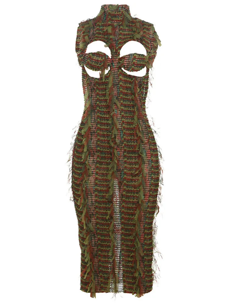 Vestido largo ajustado sin mangas y sexy para mujer, vestido ajustado de cintura alta y cuello alto, moda urbana, 2025