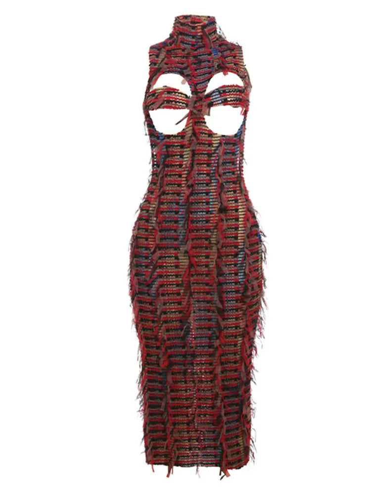 Vestido largo ajustado sin mangas y sexy para mujer, vestido ajustado de cintura alta y cuello alto, moda urbana, 2025