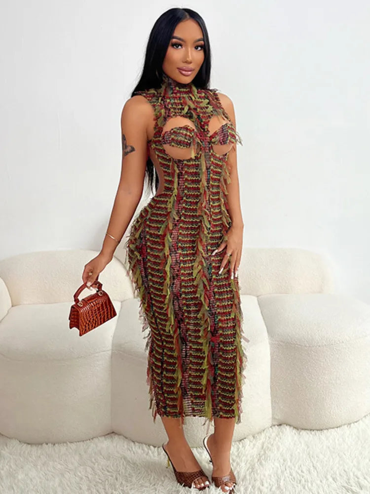 Vestido largo ajustado sin mangas y sexy para mujer, vestido ajustado de cintura alta y cuello alto, moda urbana, 2025