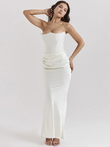 Vestido largo de verano sin tirantes, con escote en V, sexy, picante, elegante, sin espalda, ajustado, para fiesta, club y noche