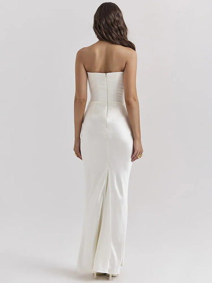Vestido largo de verano sin tirantes, con escote en V, sexy, picante, elegante, sin espalda, ajustado, para fiesta, club y noche