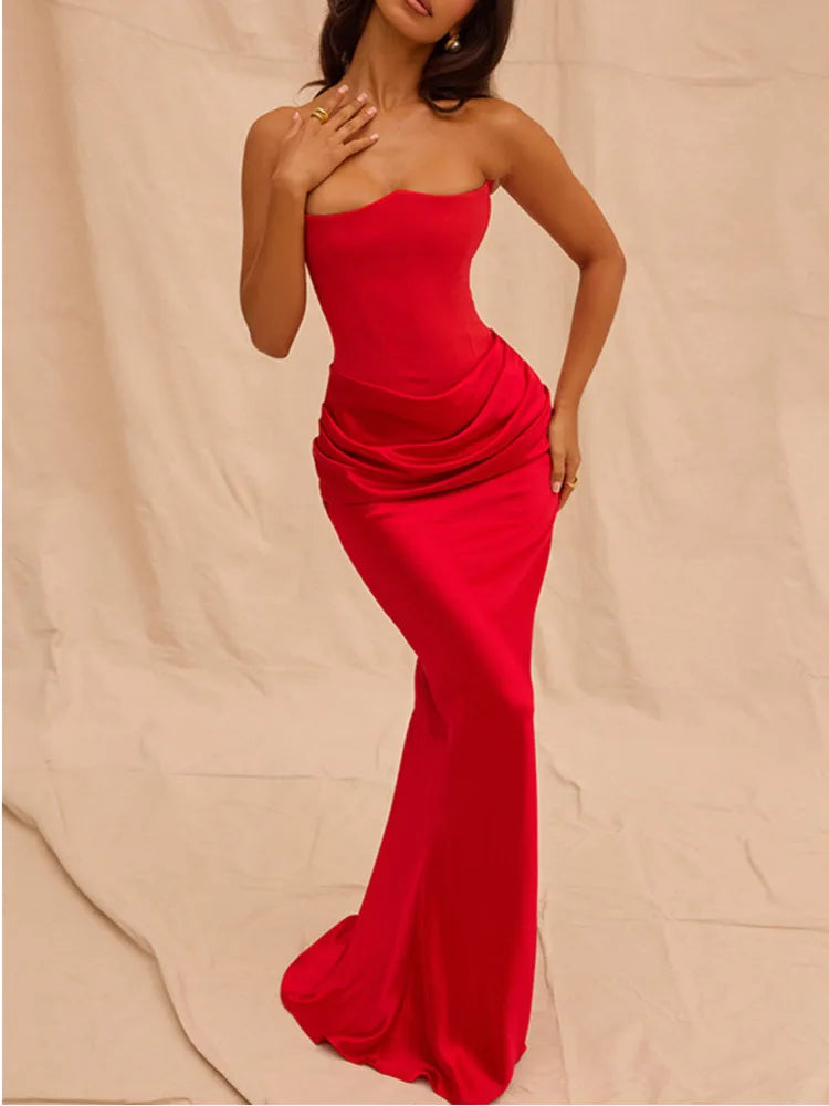 Vestido largo de verano sin tirantes, con escote en V, sexy, picante, elegante, sin espalda, ajustado, para fiesta, club y noche