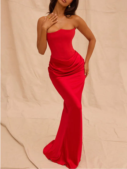Vestido largo de verano sin tirantes, con escote en V, sexy, picante, elegante, sin espalda, ajustado, para fiesta, club y noche