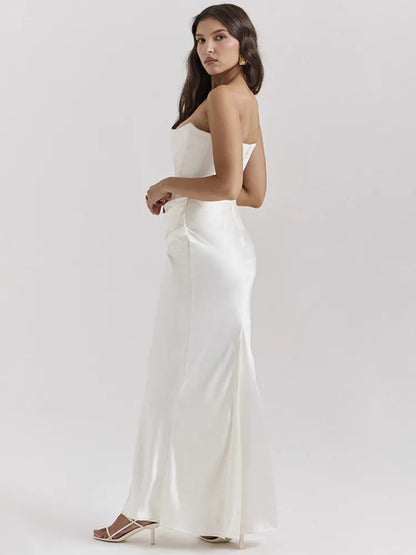 Vestido largo de verano sin tirantes, con escote en V, sexy, picante, elegante, sin espalda, ajustado, para fiesta, club y noche