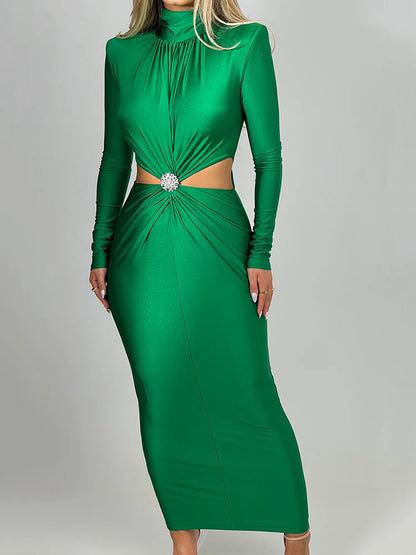 Vestido de invierno de manga larga con aberturas y diamantes para mujer, ajustado, elástico, elegante, para noche, fiesta, club, moda femenina.