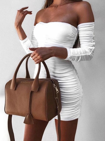 Vestido Bandage ajustado para mujer, sexy, con hombros descubiertos, manga larga, elástico, para fiesta, Otoño e Invierno