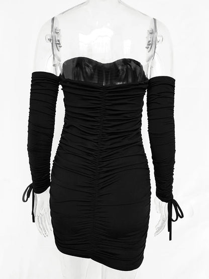 Vestido Bandage ajustado para mujer, sexy, con hombros descubiertos, manga larga, elástico, para fiesta, Otoño e Invierno