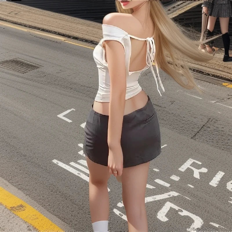Top asimétrico para mujer 2025, camiseta blanca con hombros descubiertos, top sexy sin mangas para mujer, ropa de calle de moda, camiseta informal de verano